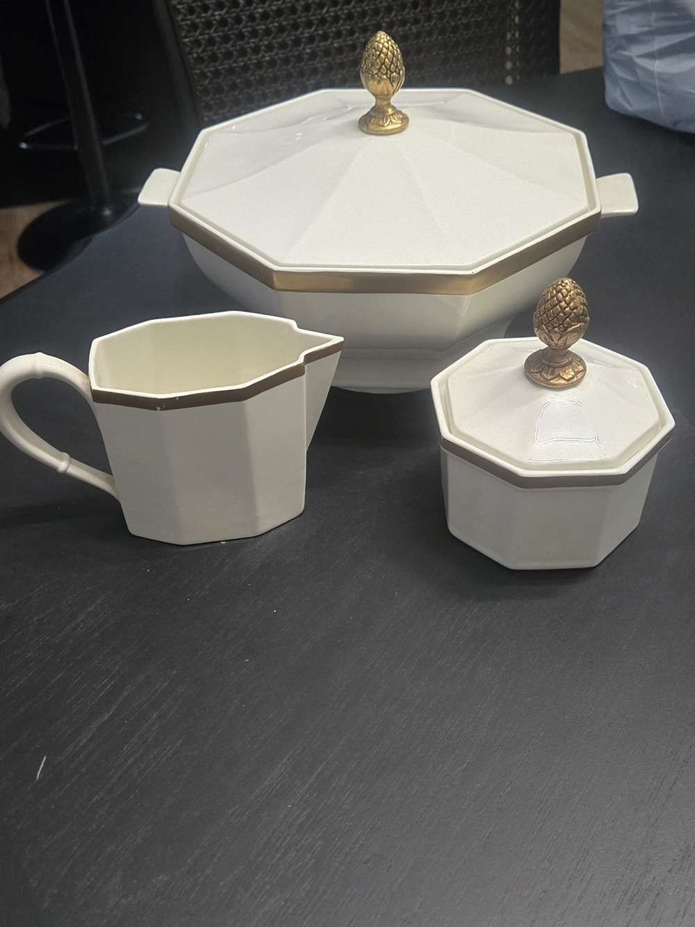 Vintage Ernest Sohn Creations Royal White With Gold Trim Creamer And Sugar Set